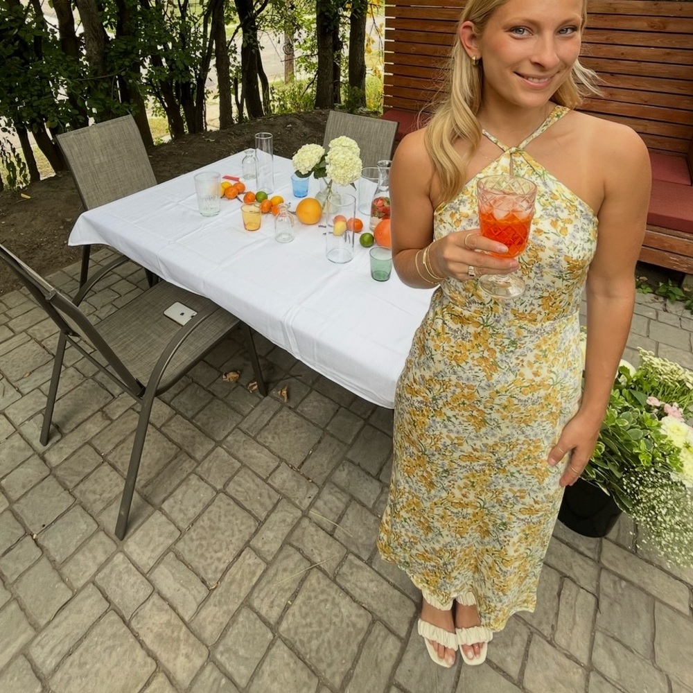Astr the Label Floral Yellow and Green Halter Dress